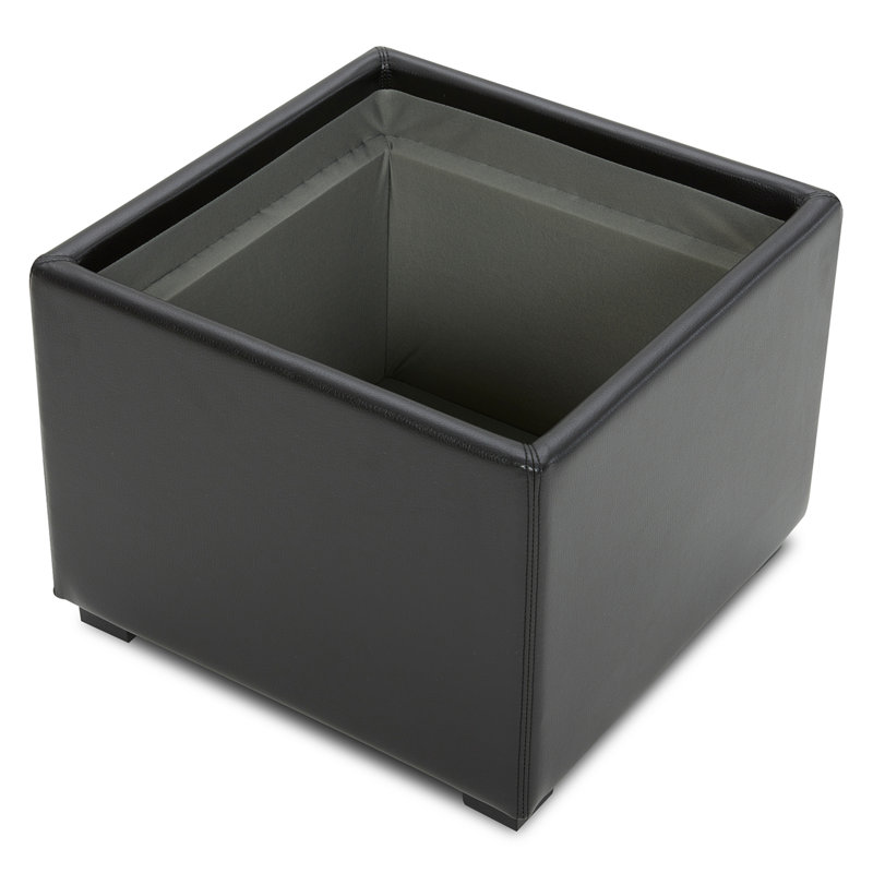 Stone Faux Leather Ottoman, Black Pebbled Faux Leather