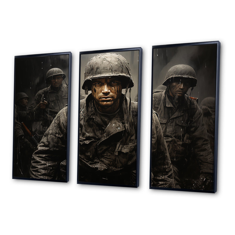 «Militaires», ensemble d'art mural sur toile militaire, H 28 po x l 36 po x P 1 po, Cadre flottant noir