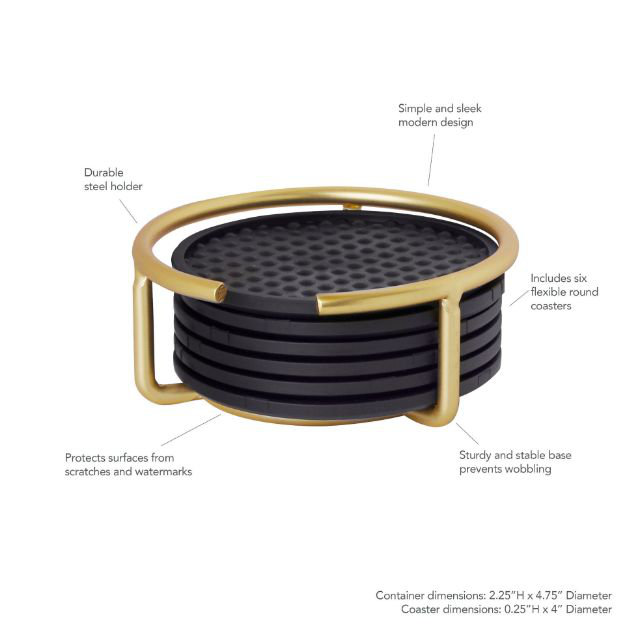 Abelina Round 6 Piece Coaster Set With Holder