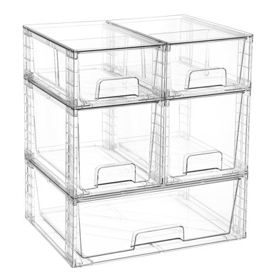 Clear Stackable Storage Drawers Set Of 5, Easily Assemble Acrylic Bathroom Undersink Organizers,plastic Storage Bins For Closet,cabinet,pantry,medicine Organization