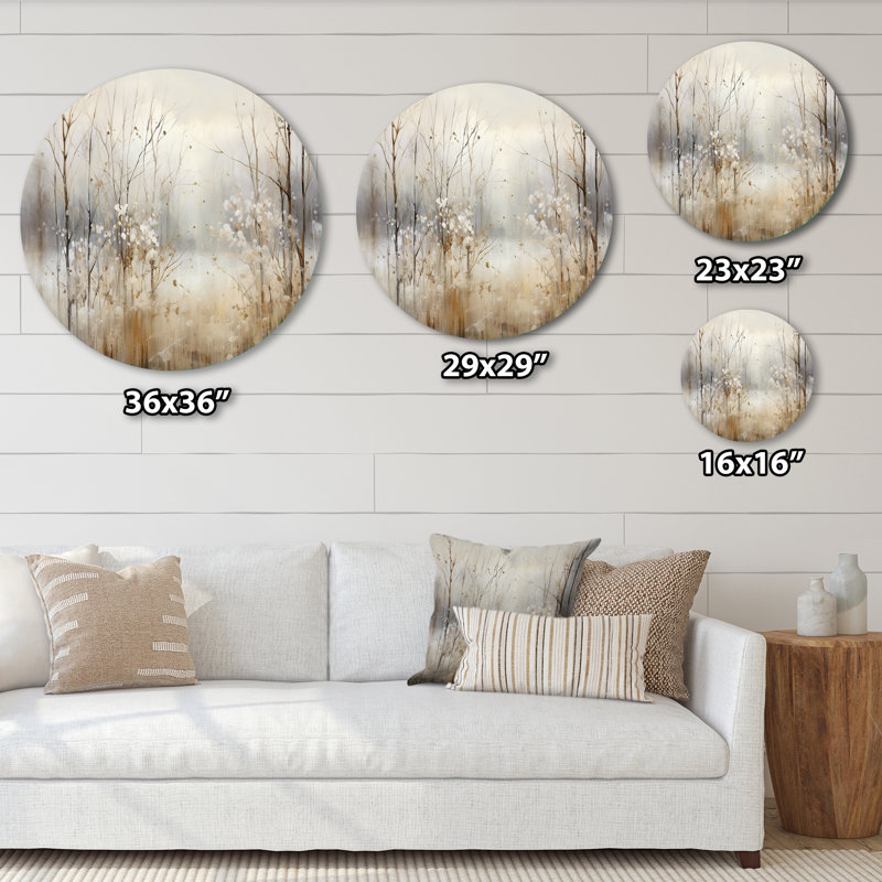 Winter Meadow View Calmness II - Paysages, art rond en métal, H 36 po x l 36 po