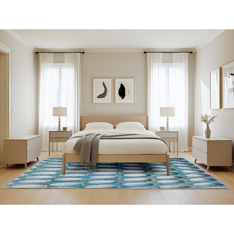 Tapis bleu tissé à la machine, Rectangle 5 pi x 8 pi