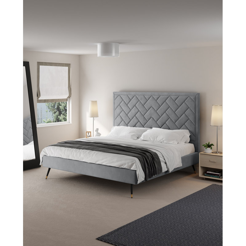 Toshiye Upholstered Platform Bed, King, Gray