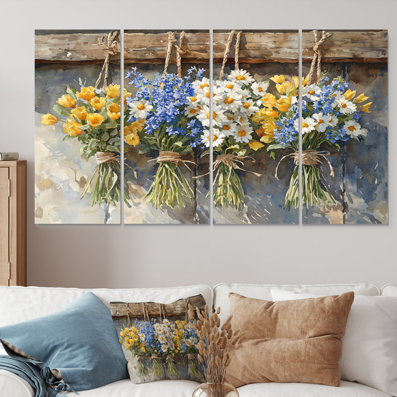 Braggs - Bouquets assortis - Art mural traditionnel, 4, H 28 po x l 48 po