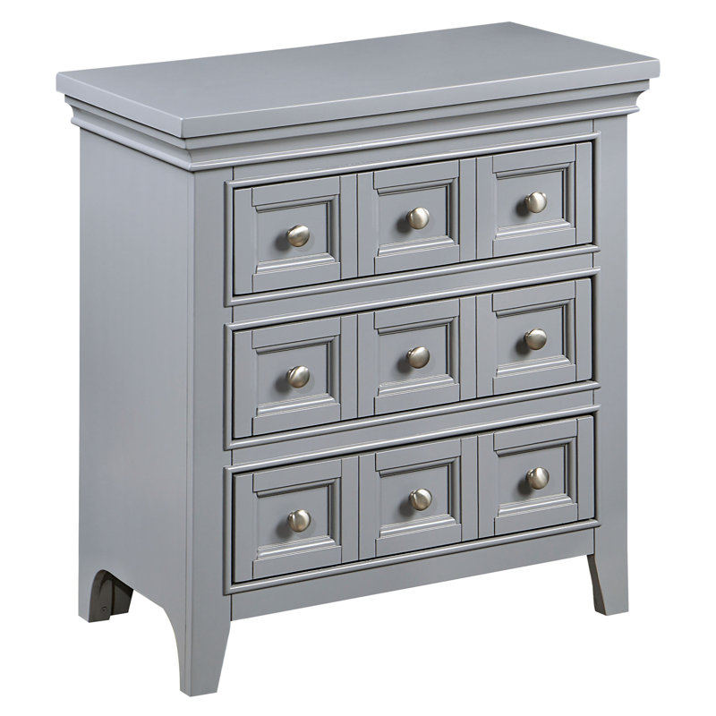 Genesha 3-Drawer Nightstand, Gray, Silver