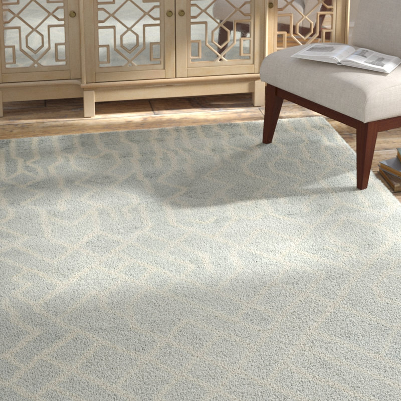 Baisden Hand Tufted Nz Wool/Cotton Southwestern Rug in Blue/Ivory, Rectangle 6' x 9'
