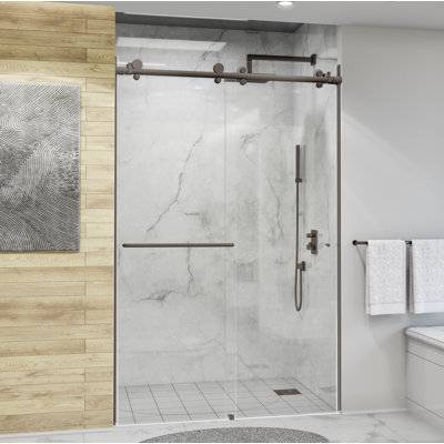 Eclipse 48 in. W x 76 in. H Sliding Bypass Frameless Shower Door in Oil Rubbed Bronze with 3/8 in. (10mm) Clear Glass