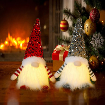 Gnome d'elfe de Noël avec lumière DEL, décorations de Noël pour la table de Noël