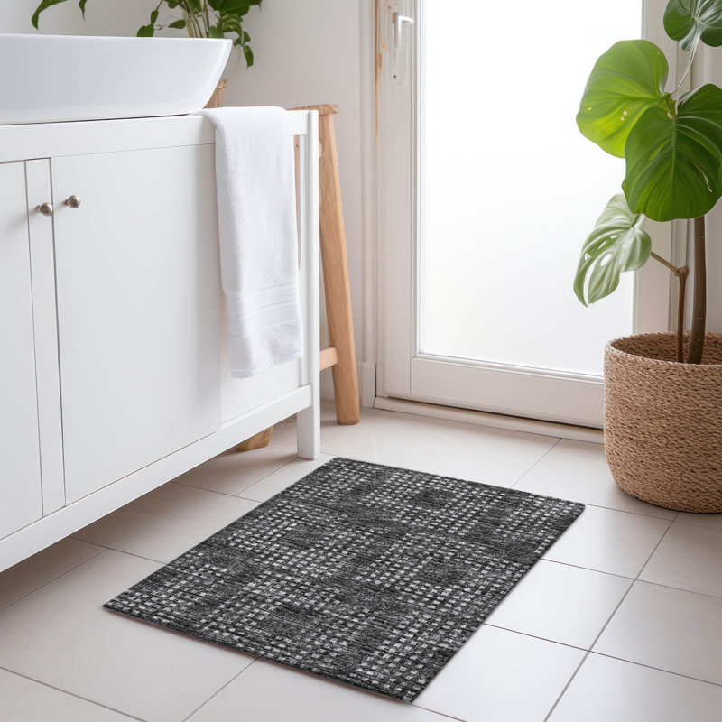 Premium Machine Washable Mayfield AMF33 Geometric Rug, 1'8" x 2'6", Black