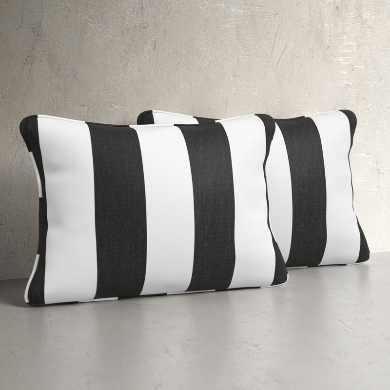 Bridger Striped Sunbrella® Outdoor Reversible Throw Pillow, Cabana Classic Black Stripe Sunbrella®, 16"H x 26"W
