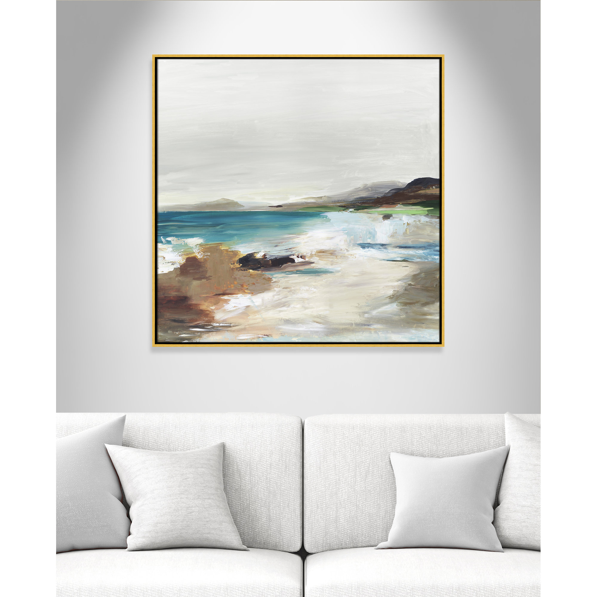 Calm Lake II by Allison Pearce - Floater Frame Print on Canvas, 37.5" H x 37.5" W, Gold Framed