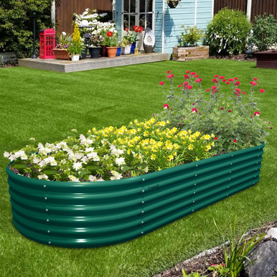 Ensemble de lit de jardin surélevé galvanisé 8 pi x 3,5 pi x 1,5 pi, lit de jardin surélevé - pot de fleurs ovale en métal pour légumes, fleurs, herbes et fruits