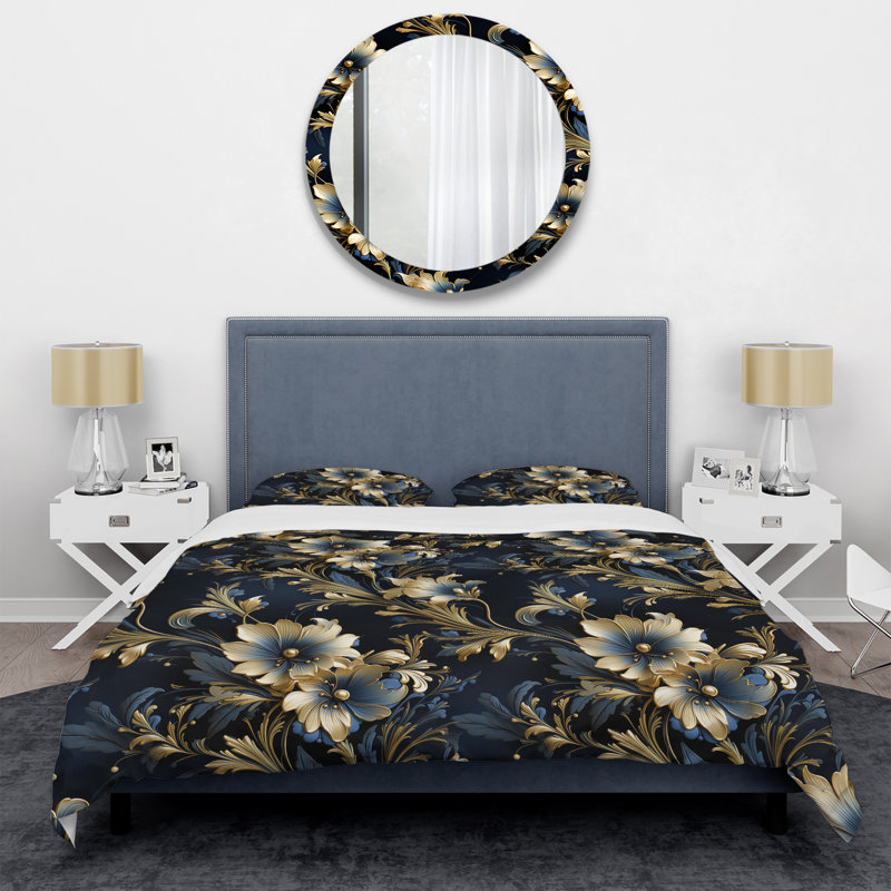 Regal Baroque Flourish Victorian Pattern V Floral Duvet Cover, King Duvet Cover + 2 King Shams