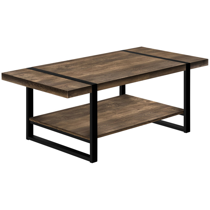 Table basse rectangulaire pour la maison - L 48 po, stratifié brun, pieds en métal noir, conception moderne avec tablette, configuration de pièce contemporaine, L 47,5 po, métal, style rectangulaire