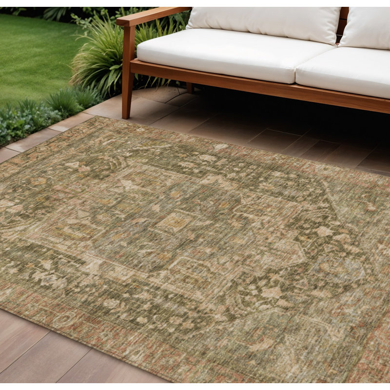 Tapis intérieur / extérieur vert lavable 9 'x 12' Medallion