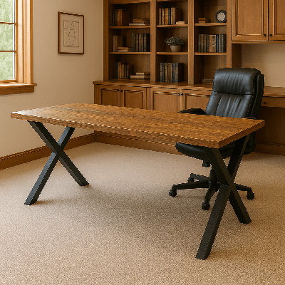 Recalimed Wood Solid Wood Steel Executive Desk
