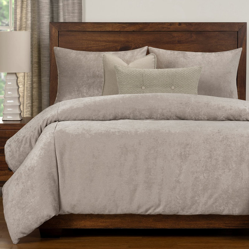 Ensemble de housse de couette et insert en velours Tasha, Housse de couette très grand californien, Gris