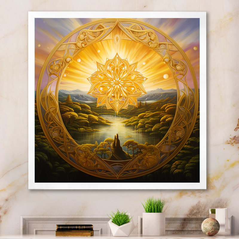 Paysage de mandala doré Awaken, H 16 po x l 16 po x P 1 po, Cadre simple blanc