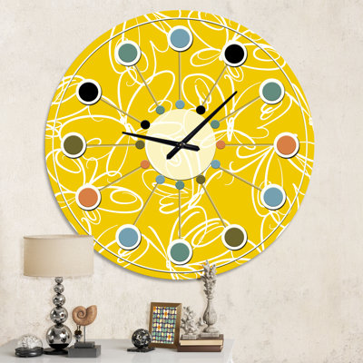 Designart 'Butterflies Hand Drawn Colour Pattern' Large Mid-Century Wall Clock
