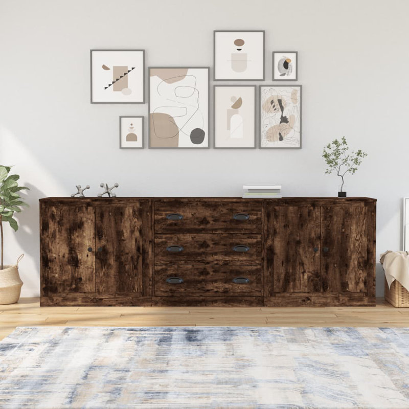 Kerio Sideboards 3 pcs Engineered Wood, Smoked Oak