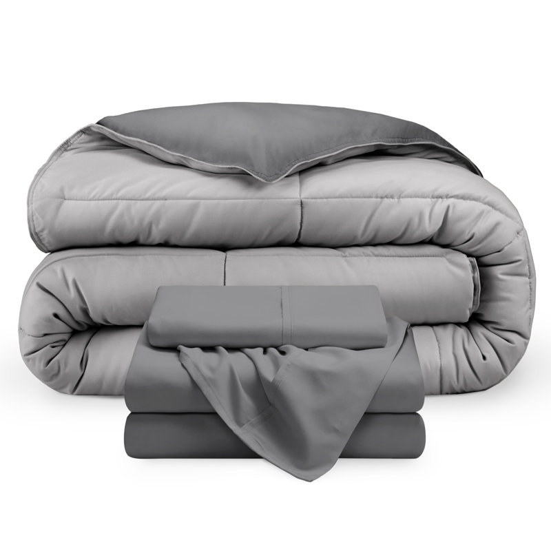Lit dans un sac réversible en microfibre, Gris clair / gris, gris, Édredon simple extra long + 1 taie d'oreiller