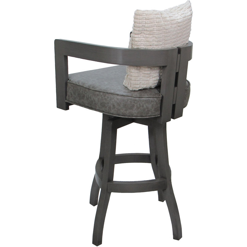 Megill Marble Vinyl - Cream Pillow, Bar Stool (30" Seat Height), Gray, Gray