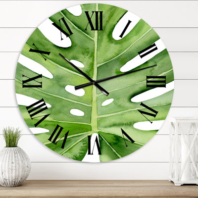 Feuille verte de Monstera vert - détail de botanique - horloge murale