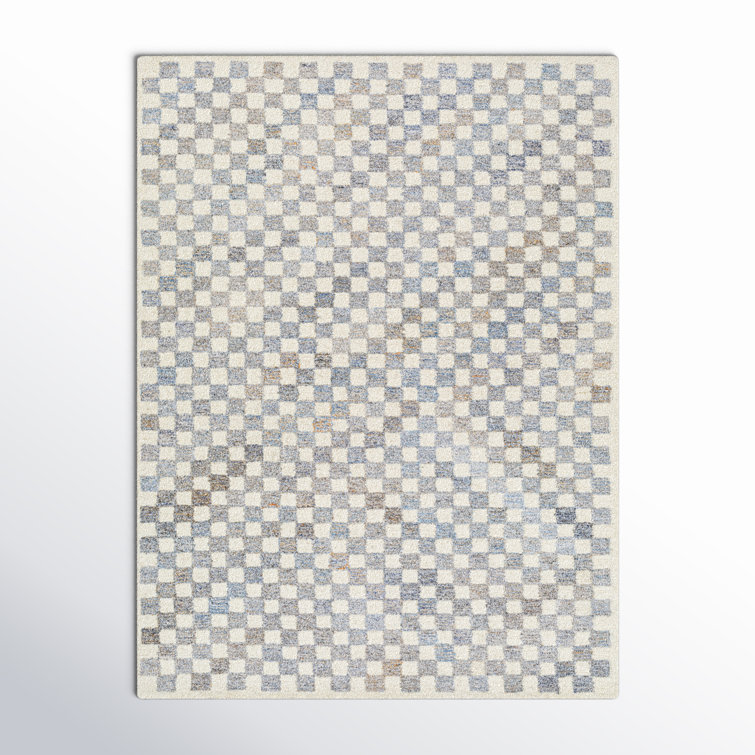 Mariner Checkered Handmade Tufted Wool/Recycled P.E.T. Area Rug in Blue/Gray/Beige