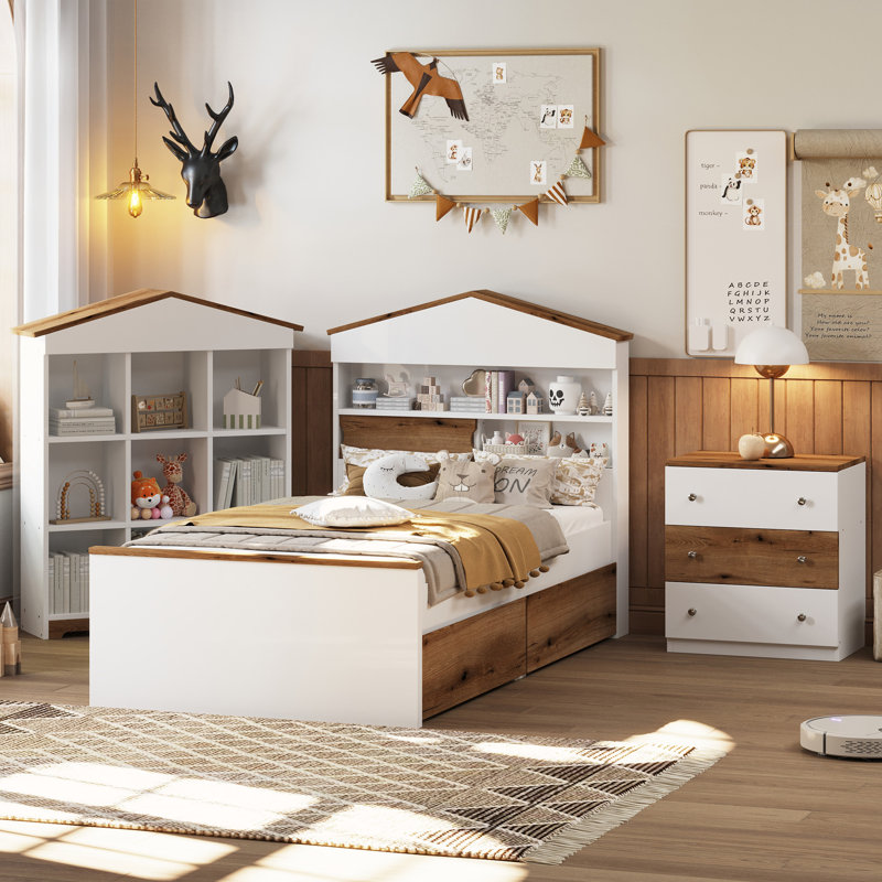 3-Pieces Bedroom Sets, Brown/White