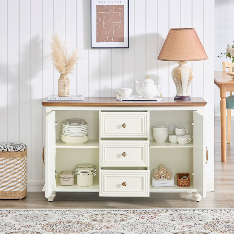 Buffet Mid-Century moderne avec rangement, Blanc