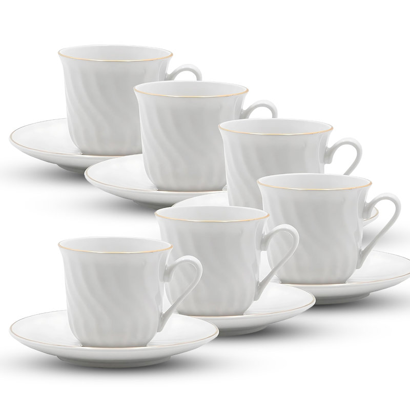Ensemble de tasses et soucoupes en porcelaine blanche Hertford (service pour 6 personnes)