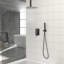Système de pomme de douche double au plafond carré mat noir de 10 pouces avec fonction d'échaudage, jet de pluie et installation à main pour un confort facile, inclus