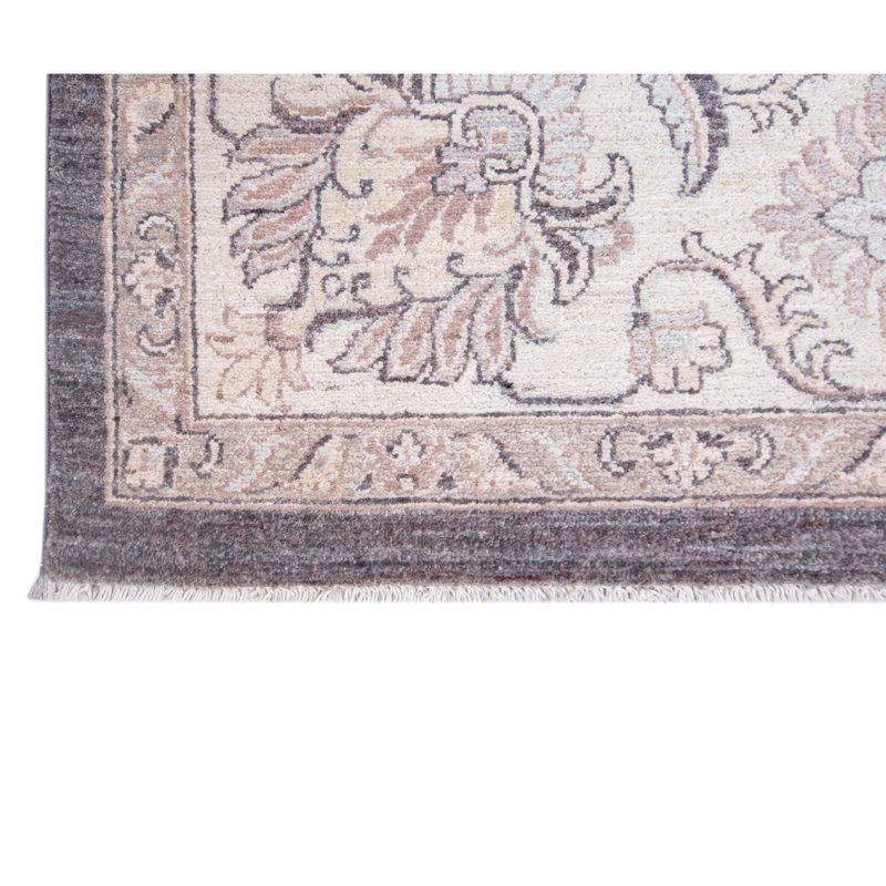 Tapis gris foncé et ivoire noué à la main de haute qualité