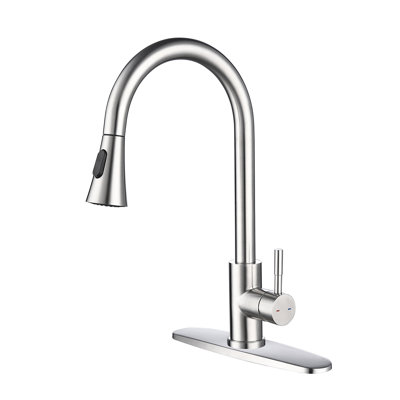 Brushed Nickel Kitchen Faucet With Pull-Out Spray Function, Stainless Steel, Simple Installation Steps Steel Body,