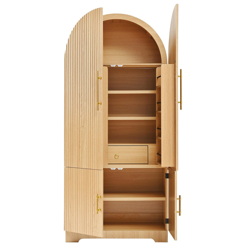 Grand garde-manger arqué de 72 po avec 8 tablettes de porte, armoires de rangement cannelées avec 3 tablettes réglables, tiroir caché, armoire polyvalente pour la cuisine, la salle à manger et la salle de bain, naturel