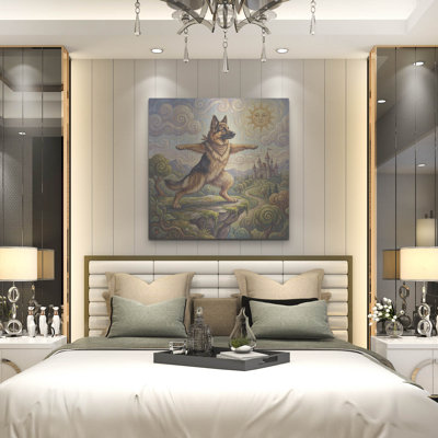  «German Shepherd Yoga Warrior Pose» par Rich Monet, art mural en métal, 36 po x 36 po