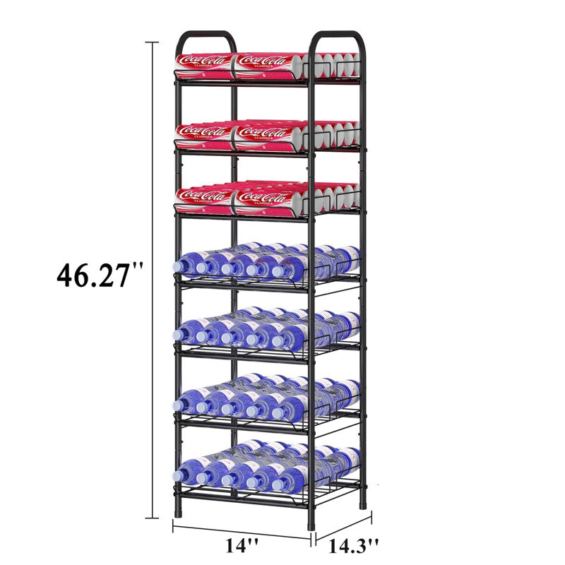 Support de rangement pour bouteilles d'eau à 7 niveaux, support pour canettes en métal, support pour bouteilles d'eau de grande capacité pour armoire, cuisine de comptoir, fête, noir