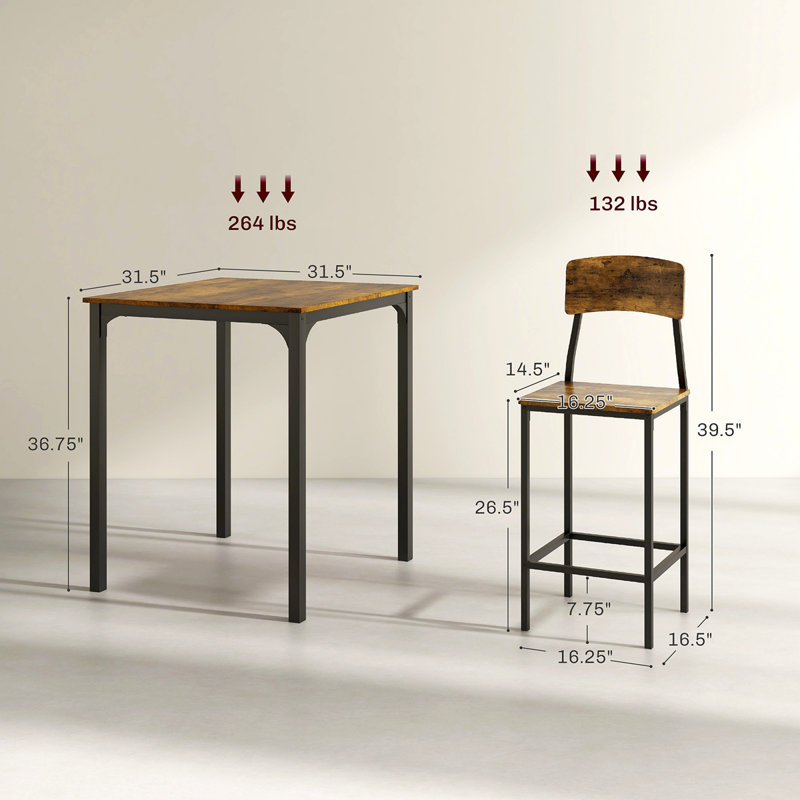Rustic Brown and Black 3-Piece Pub Height Dining Set