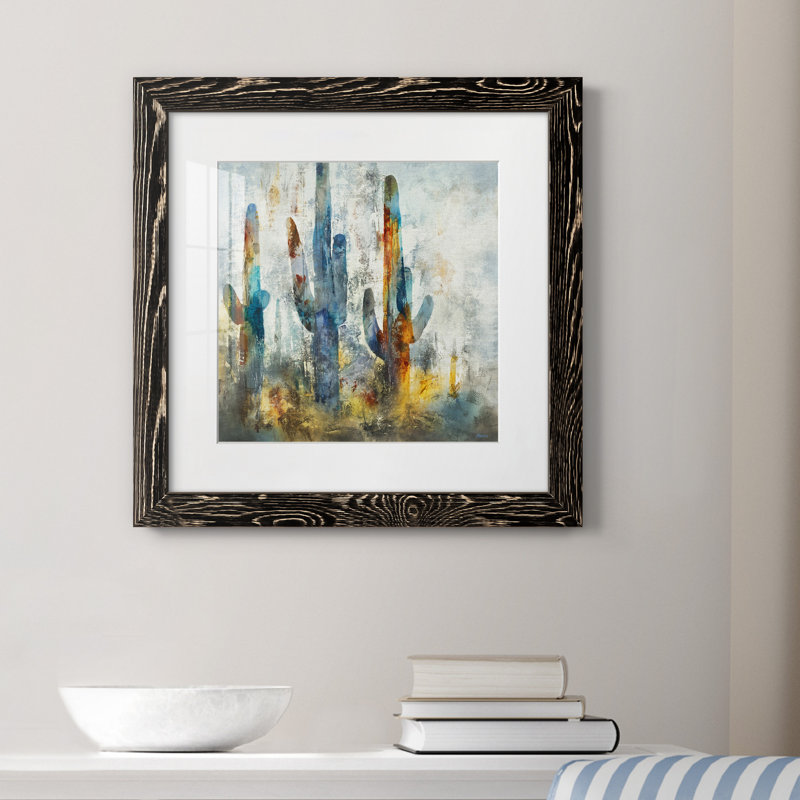 " Saguaro Forest " Painting Print, Black Paper, 17" H x 17" W x 1" D