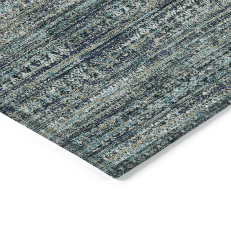 Tapis bleu sarcelle lavable à la machine intérieur / extérieur Xhevrie, Rectangle 10 pi x 14 pi