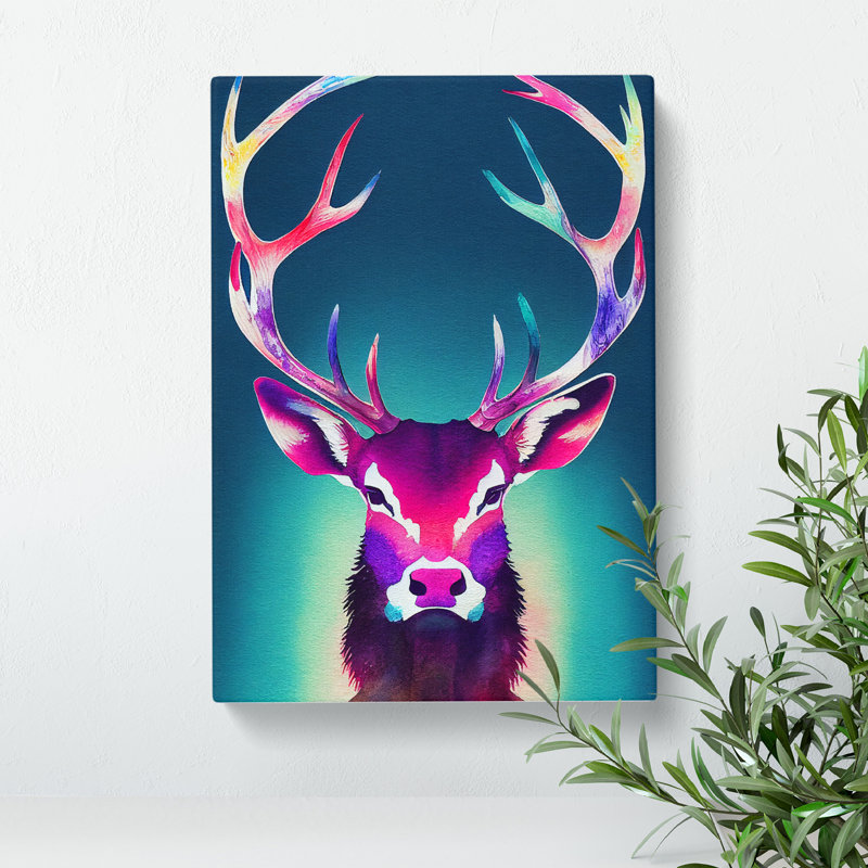 XC1022-1639X Colourful Stag No.1 - Wrapped Canvas Print, 76cm H x 50cm W x 3cm D