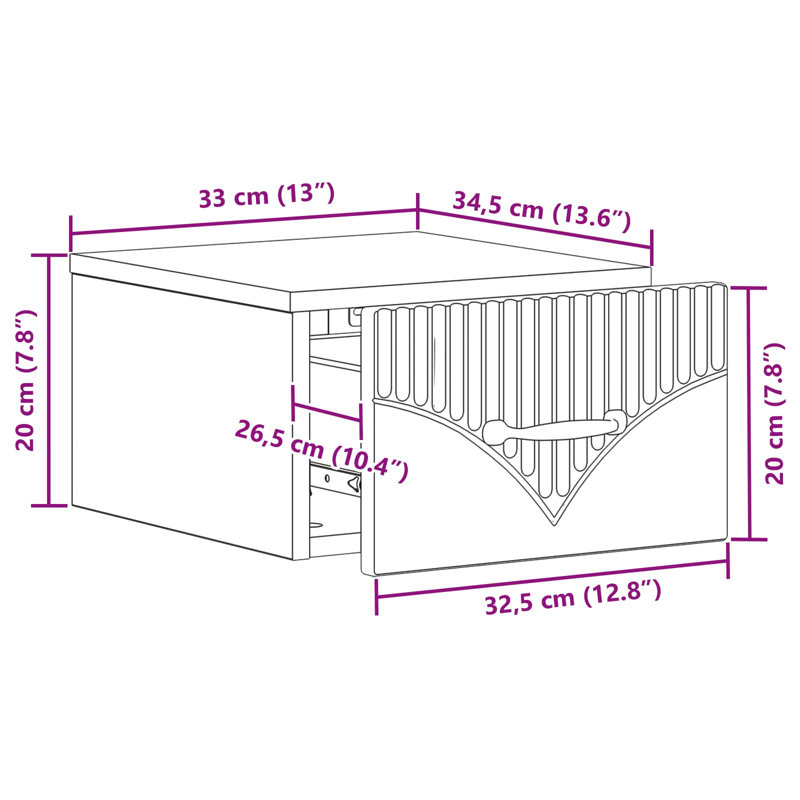 34.5cm W Engineered Wood Bedside Table