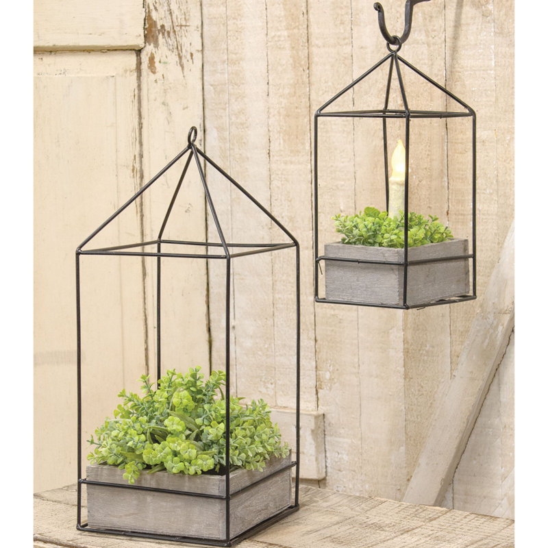 Ensemble de 2 porte-plantes en bois avec cadre en métal
