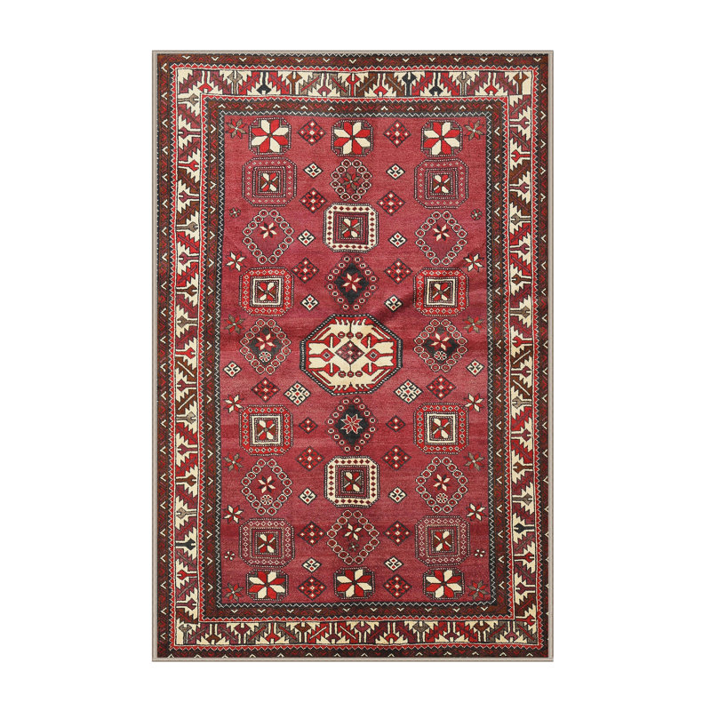 Tapis traditionnel rouge / ivoire, Rectangle 5 pi x 7 pi