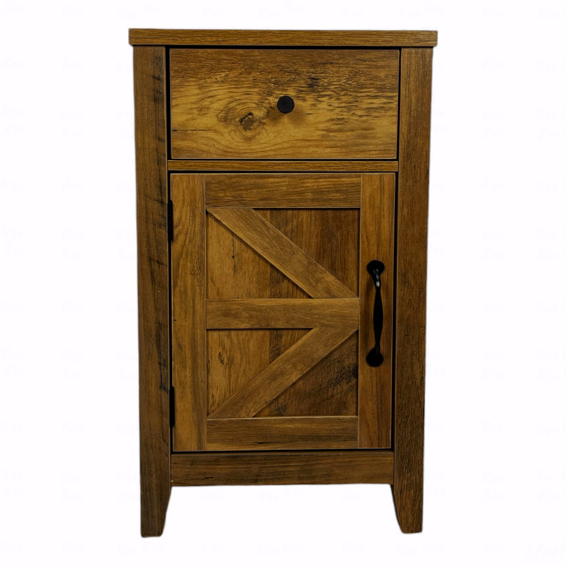 Farmhouse End Table Bedside Table (Nightstand) With Charging Station,Night Stand With Barn Door And Drawer, Storage For Bedroom Living Room,Bedside Table (Nightstand)