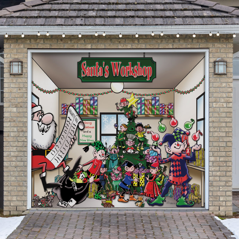 Bannière de porte de garage Magical Santa's Atelier - Décorations extérieures pour les Fêtes