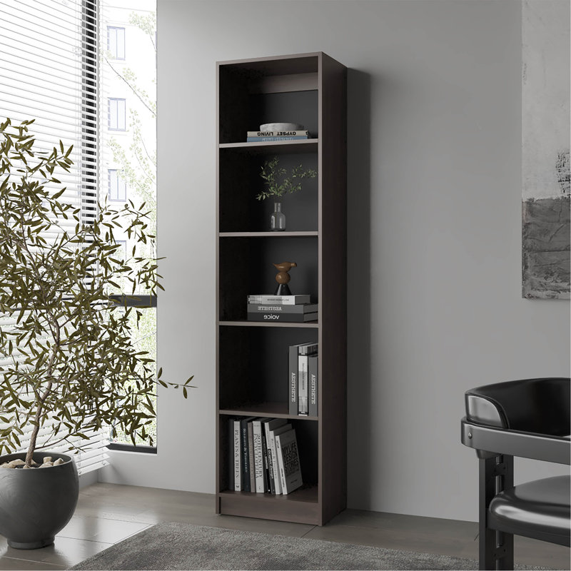 Bibliothèque en noyer teinté avec rangement ouvert et 5 tablettes, H 71,7 po x l 17,8 po x P 11,8 po, Noyer