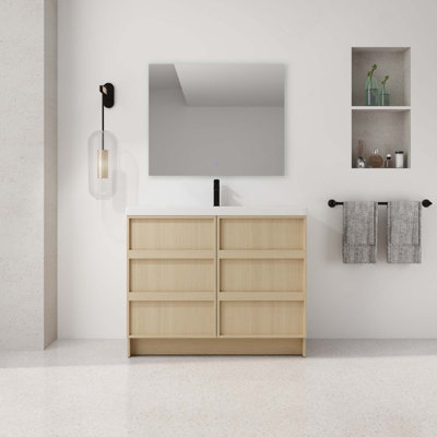 Meuble-lavabo autoportant avec lavabo en résine et portes d'armoire à fermeture en douceur (KD-PACKING)