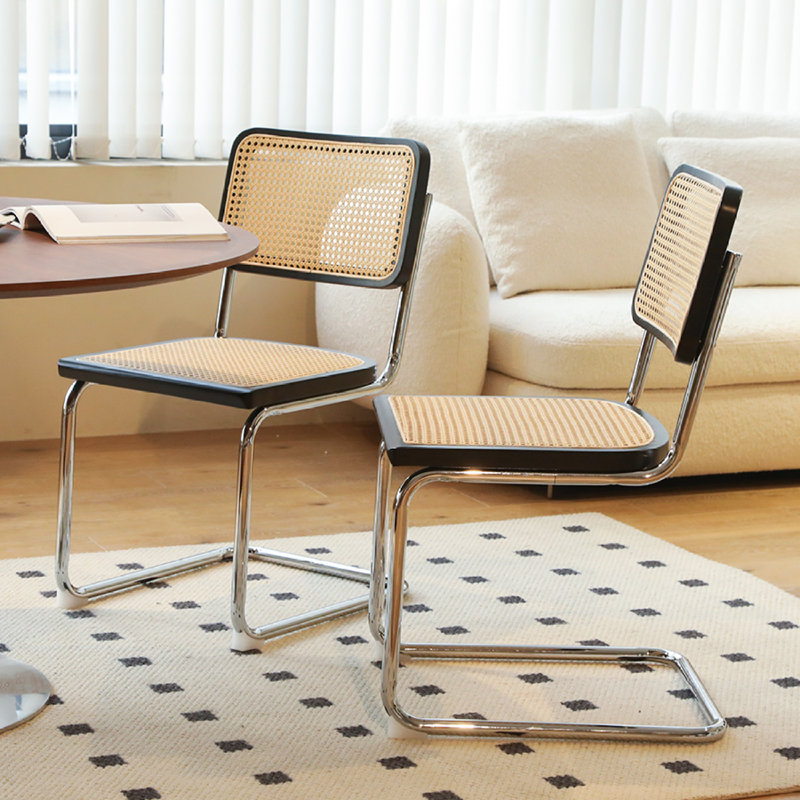 Ensemble de 2 chaises de salle à manger empilables, cuisine moderne en bois de rotin et chrome