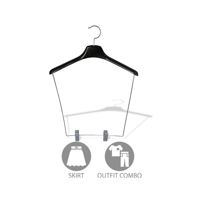 Cintre en plastique robuste avec chute de 12 po et pinces réglables pour cravate / ceinture, Noir